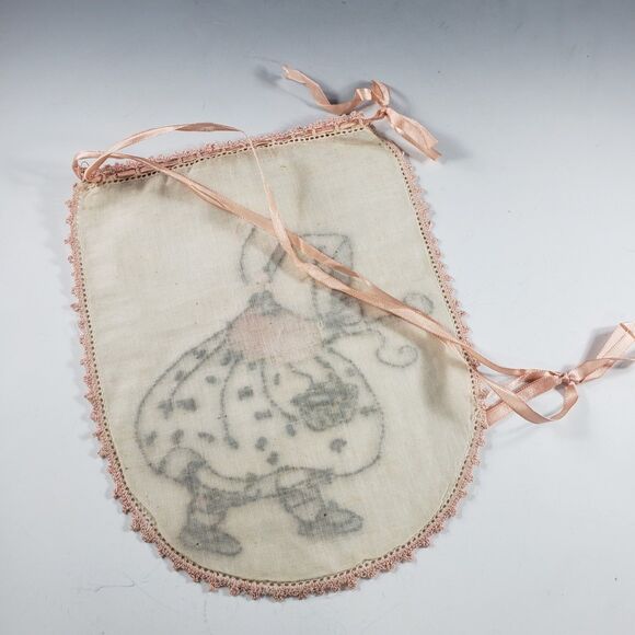 Estate VTG Childs Drawstring Purse Lavender Sachet Hand Embroidered Girl Bonnet - Picture 5 of 7